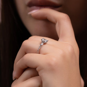The Textured Twig Set  With A 1 Carat E. Cushion 14K White Gold Moissanite