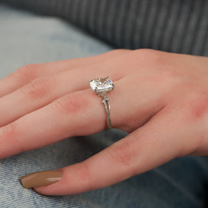 The Textured Twig Set With A 1.5 Carat E. Cushion 14K White Gold Lab Diamond