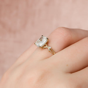 The Textured Twig Set  With A 1 Carat E. Cushion 18K Yellow Gold Moissanite