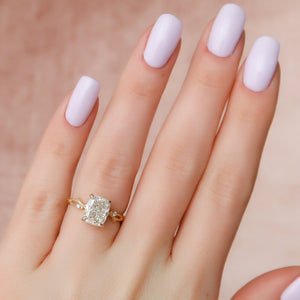 The Textured Twig Set  With A 5 Carat E. Cushion 18K Yellow Gold Moissanite