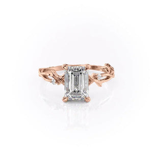 The Textured Twig Set With A 3 Carat Emerald 14K Rose Gold Lab Diamond