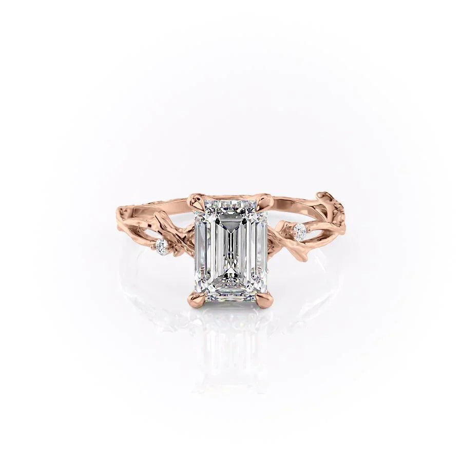 The Textured Twig Set  With A 5 Carat Emerald 14K Rose Gold Moissanite