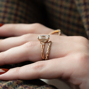 The Textured Twig Set  With A 1 Carat Emerald 14K Rose Gold Moissanite
