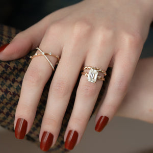 The Textured Twig Set With A 2 Carat Emerald 14K Rose Gold Lab Diamond