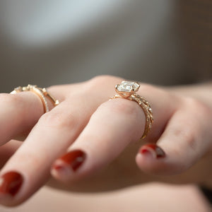The Textured Twig Set  With A 2 Carat Emerald 14K Rose Gold Moissanite