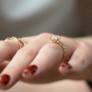 The Textured Twig Set  With A 1 Carat Emerald 14K Rose Gold Moissanite