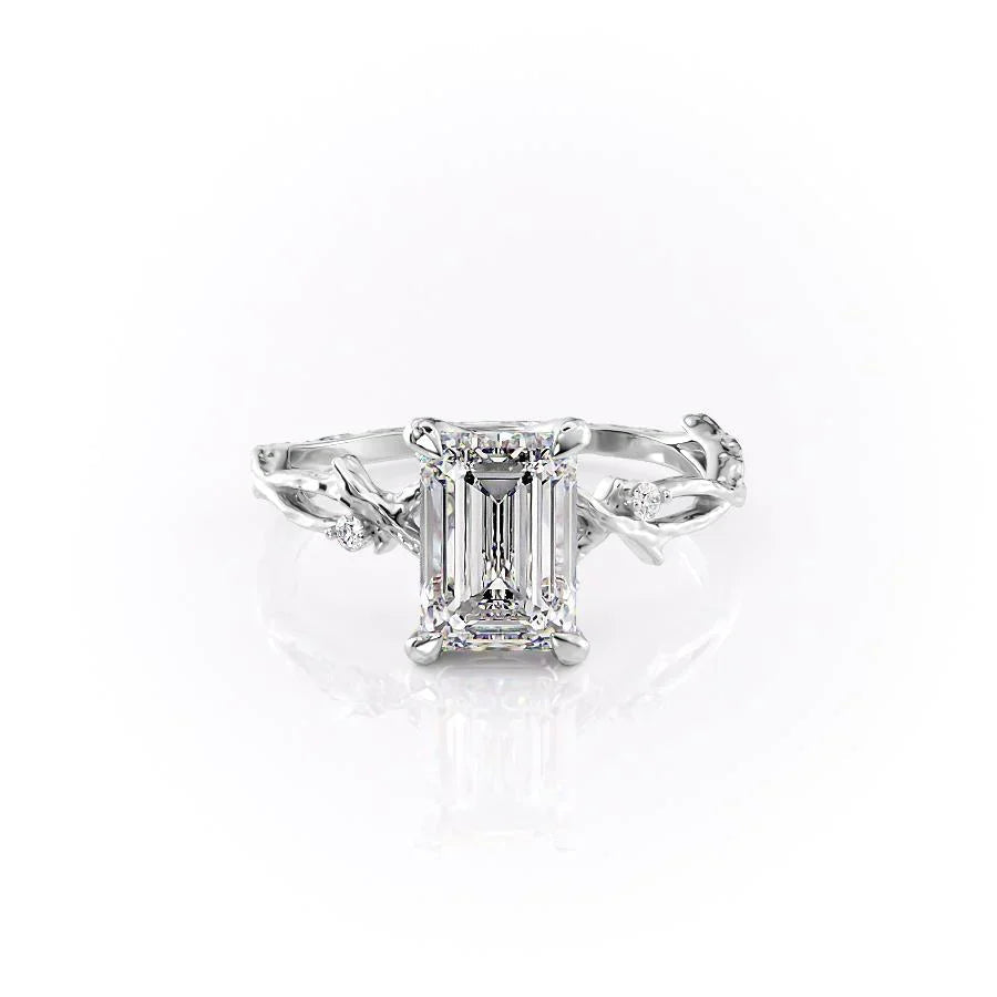 The Textured Twig Set  With A 1 Carat Emerald 18K White Gold Moissanite