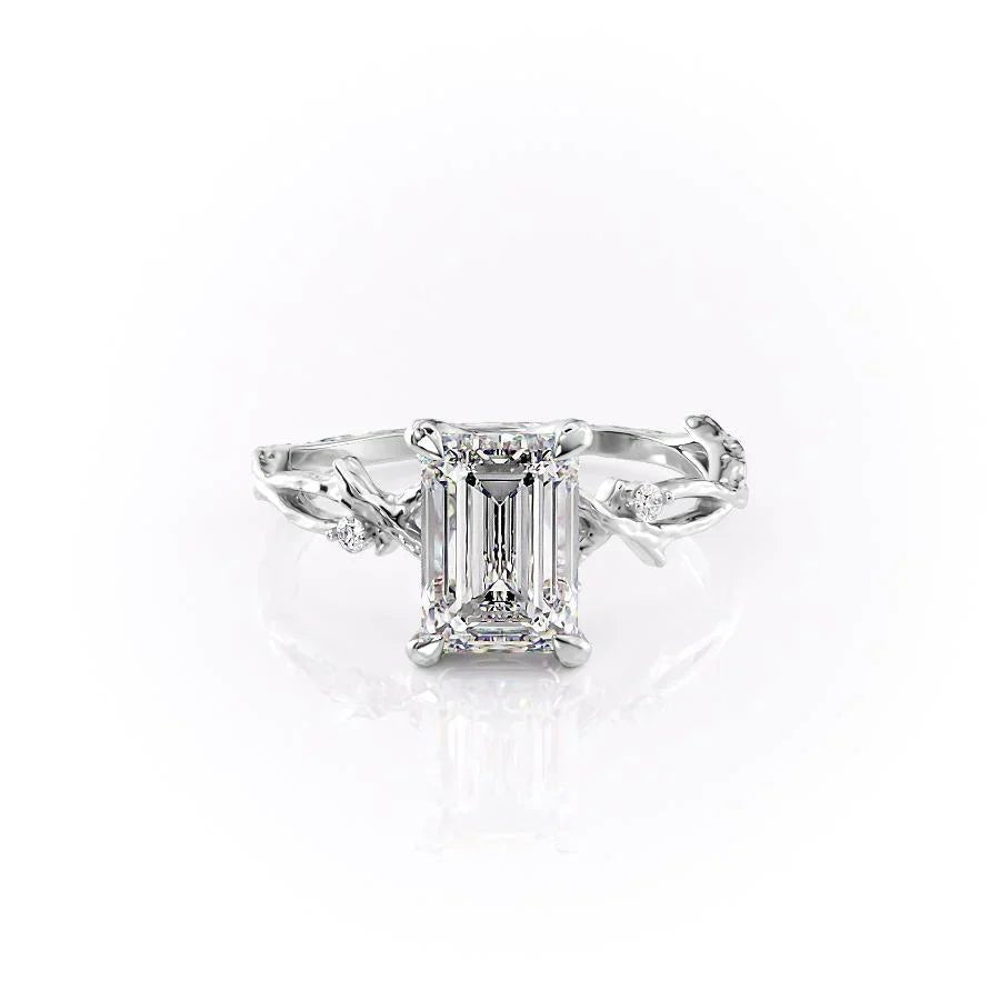 The Textured Twig Set With A 2 Carat Emerald 18K White Gold Lab Diamond