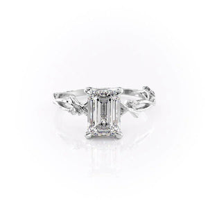 The Textured Twig Set  With A 2.5 Carat Emerald 14K White Gold Moissanite