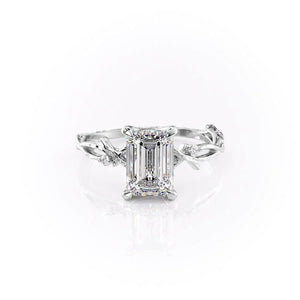 The Textured Twig Set  With A 1 Carat Emerald 14K White Gold Moissanite