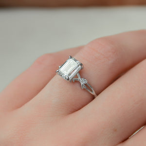The Textured Twig Set  With A 1 Carat Emerald 14K White Gold Moissanite