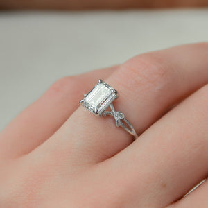 The Textured Twig Set  With A 2 Carat Emerald 14K White Gold Moissanite
