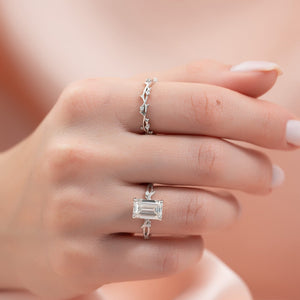 The Textured Twig Set With A 1 Carat Emerald 18K White Gold Lab Diamond
