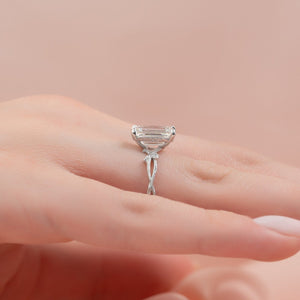 The Textured Twig Set  With A 1.5 Carat Emerald 18K White Gold Moissanite