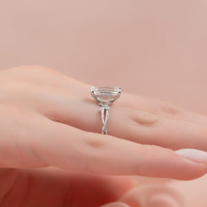 The Textured Twig Set  With A 1 Carat Emerald 14K White Gold Moissanite