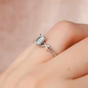 The Textured Twig Set  With A 2.5 Carat Emerald 18K White Gold Moissanite