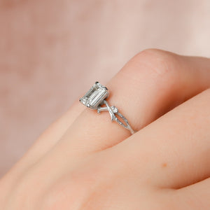 The Textured Twig Set  With A 1 Carat Emerald 18K White Gold Moissanite