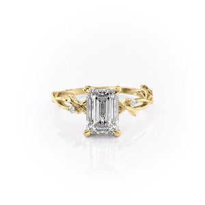 The Textured Twig Set  With A 2.5 Carat Emerald 18K Yellow Gold Moissanite