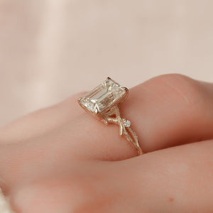The Textured Twig Set  With A 2.5 Carat Emerald 18K Yellow Gold Moissanite