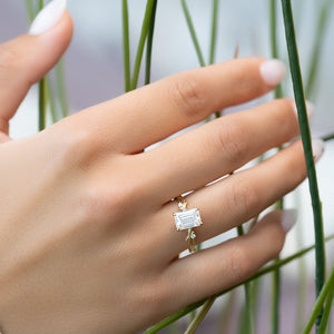 The Textured Twig Set  With A 2.5 Carat Emerald 18K Yellow Gold Moissanite