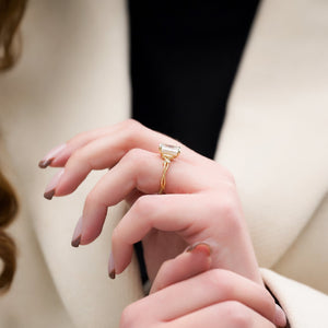 The Textured Twig Set  With A 1 Carat Emerald 18K Yellow Gold Moissanite