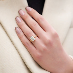 The Textured Twig Set  With A 2 Carat Emerald 18K Yellow Gold Moissanite
