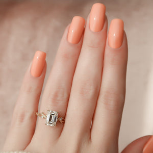 The Textured Twig Set  With A 1.5 Carat Emerald 14K Yellow Gold Moissanite