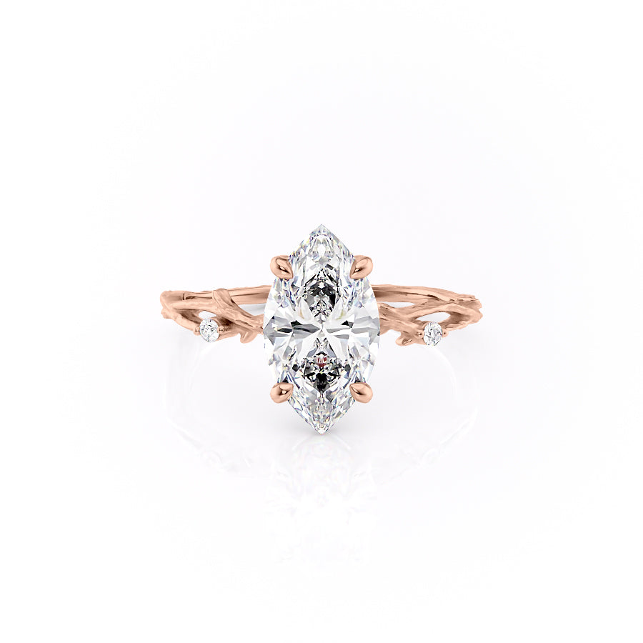 The Textured Twig Set With A 2.5 Carat Marquise 14K Rose Gold Lab Diamond