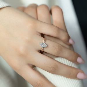 The Textured Twig Set  With A 4.5 Carat Marquise 14K Rose Gold Moissanite