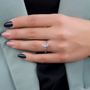 The Textured Twig Set  With A 1 Carat Marquise 18K White Gold Moissanite