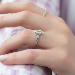 The Textured Twig Set  With A 3 Carat Marquise 14K White Gold Moissanite
