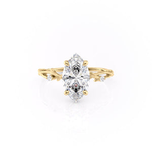 The Textured Twig Set With A 3 Carat Marquise 18K Yellow Gold Lab Diamond