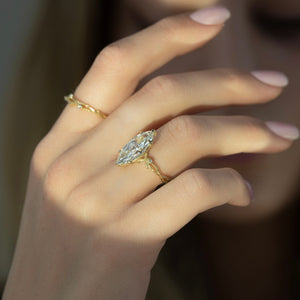 The Textured Twig Set  With A 2.5 Carat Marquise 18K Yellow Gold Moissanite