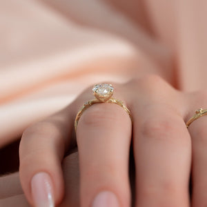 The Textured Twig Set  With A 1.5 Carat Marquise 18K Yellow Gold Moissanite