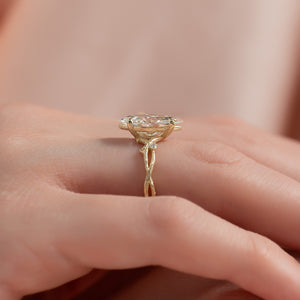 The Textured Twig Set  With A 1 Carat Marquise 14K Yellow Gold Moissanite