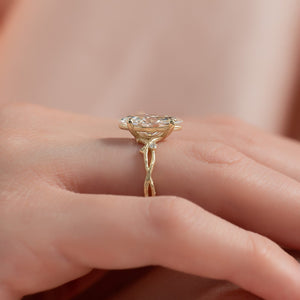 The Textured Twig Set  With A 1.5 Carat Marquise 18K Yellow Gold Moissanite