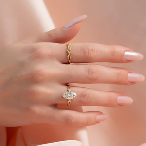 The Textured Twig Set  With A 1.5 Carat Marquise 18K Yellow Gold Moissanite