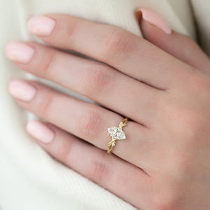 The Textured Twig Set With A 2 Carat Marquise 18K Yellow Gold Lab Diamond