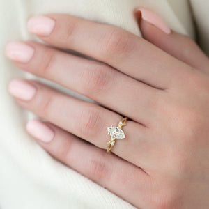 The Textured Twig Set  With A 1 Carat Marquise 14K Yellow Gold Moissanite