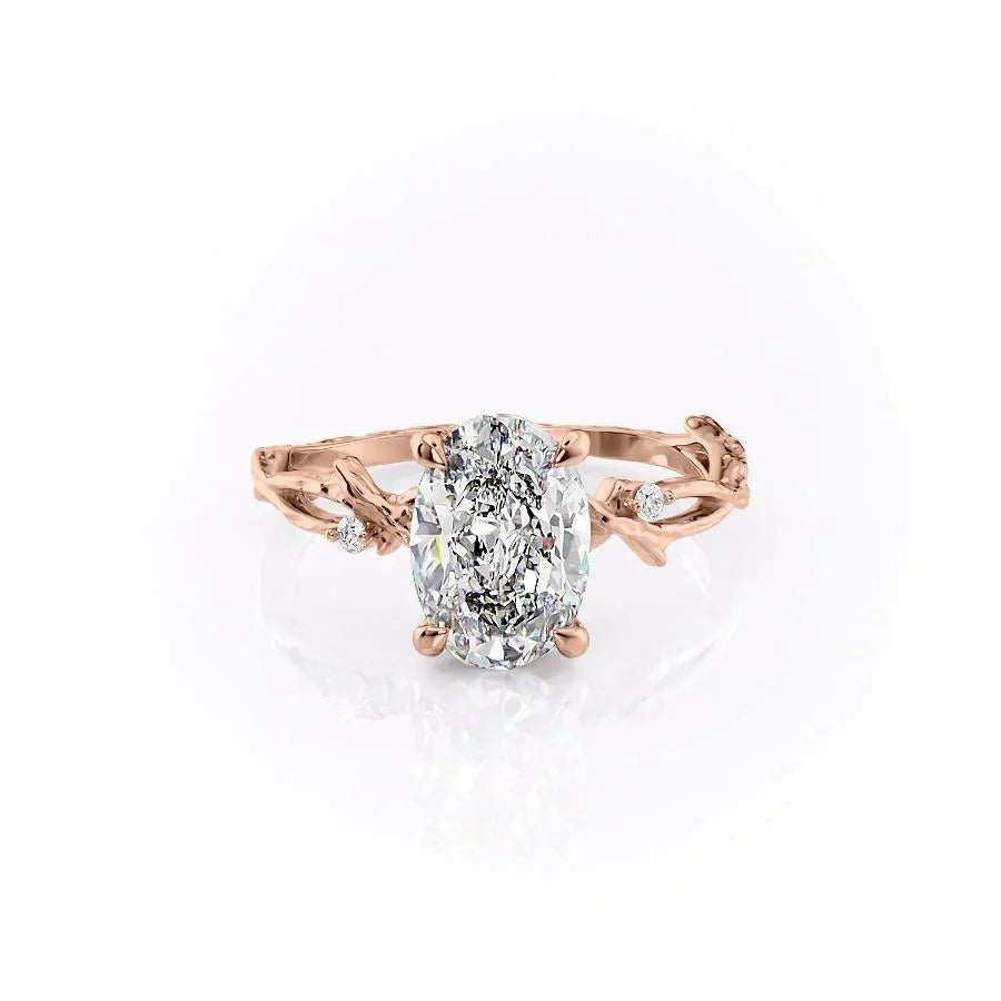 The Textured Twig Set  With A 3.5 Carat Oval 14K Rose Gold Moissanite
