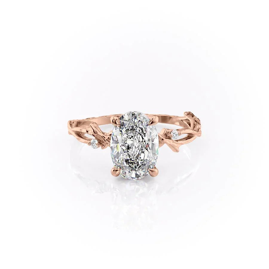The Textured Twig Set  With A 1 Carat Oval 14K Rose Gold Moissanite