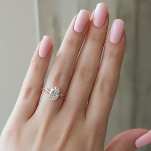 The Textured Twig Set  With A 4.5 Carat Oval 14K Rose Gold Moissanite