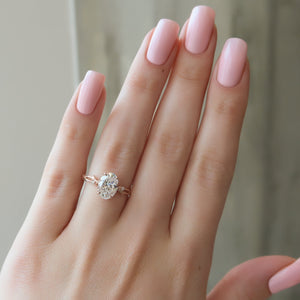 The Textured Twig Set  With A 1 Carat Oval 14K Rose Gold Moissanite