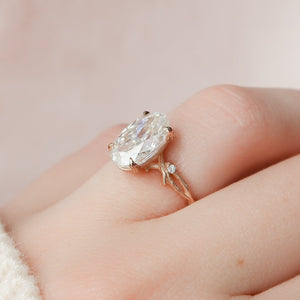 The Textured Twig Set  With A 2 Carat Oval 14K Rose Gold Moissanite