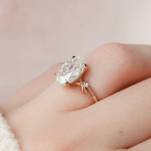 The Textured Twig Set  With A 1 Carat Oval 14K Rose Gold Moissanite