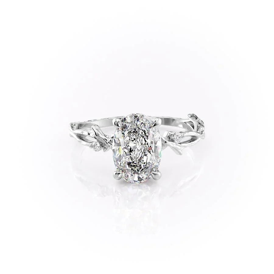 The Textured Twig Set  With A 2.5 Carat Oval 18K White Gold Moissanite