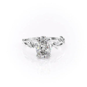 The Textured Twig Set  With A 1 Carat Oval 14K White Gold Moissanite