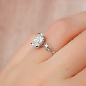 The Textured Twig Set  With A 5 Carat Oval 18K White Gold Moissanite