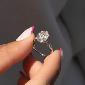 The Textured Twig Set  With A 5 Carat Oval 14K White Gold Moissanite