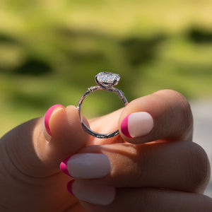 The Textured Twig Set  With A 4.5 Carat Oval 18K White Gold Moissanite